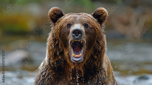 Large Brown Bear Standing in the Rain