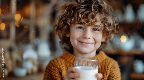 Young Boy Holding Glass of Milk