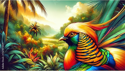 Vibrant Watercolor Painting of Golden Pheasant Bird