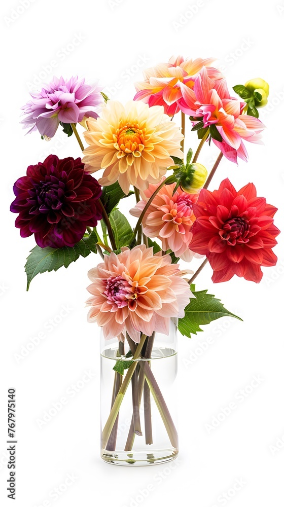Colorful Dahlia Bouquet in Glass Vase