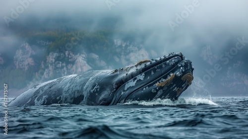 Majestic Emergence, Humpback Whale in Misty Waters