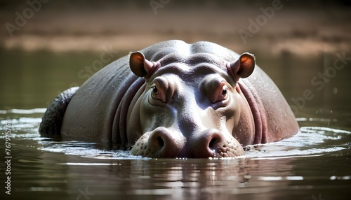A Hippopotamus With Its Head Submerged Searching