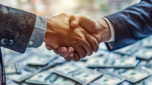 Business Handshake with Money Background