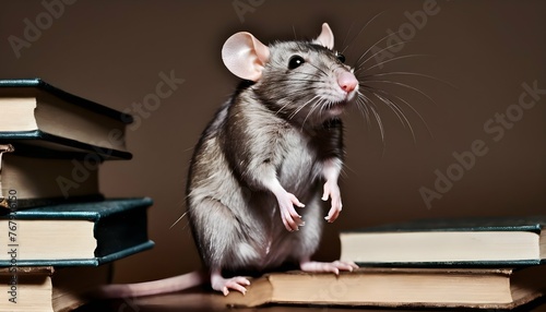 A Rat Sitting On A Pile Of Books Looking Scholarl