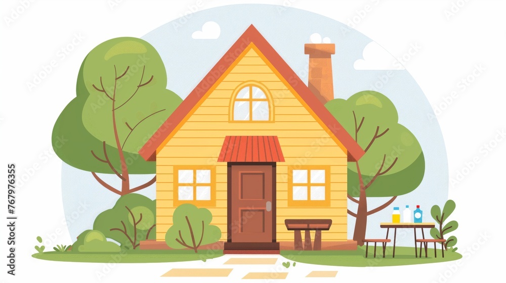 Charming digital illustration of a cozy bed and breakfast set in a serene environment Charming digital illustration of a cozy bed and breakfast set in a serene environment