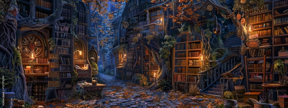 A magical bookshop where the books come to life at night. A magical bookshop where the books come to life at night.