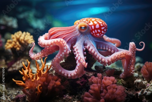Octopus dances between fish and crustaceans in Recife., generative IA © JONATAS