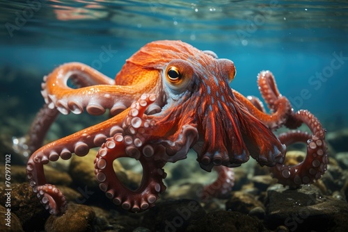 Agile octopus exuding jets of water in the ocean., generative IA