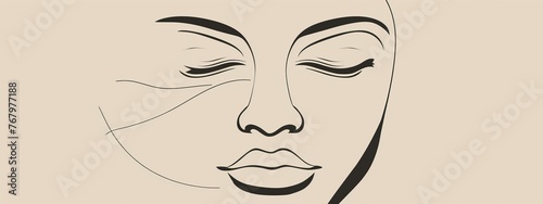 A minimalist portrait of a calm, meditative face with closed eyes.
