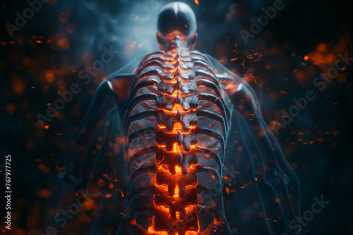 3D illustration of the structure of a person's back that is an inflamed spine