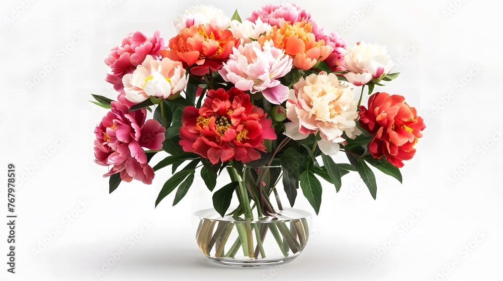 Colorful Peony Bouquet in Glass Vase Colorful Peony Bouquet in Glass Vase