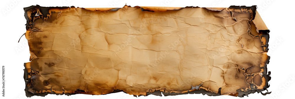 Torn paper with burnt edges on transparent background