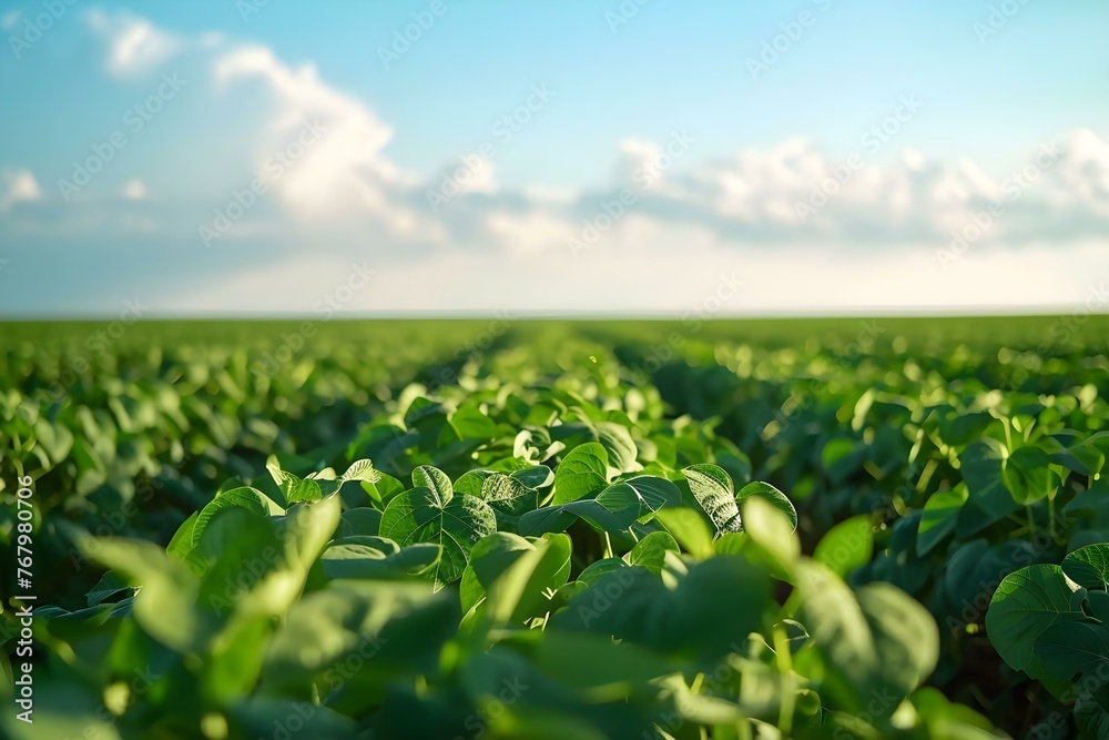 Sustainable Agriculture: Growth and Harvesting in a Lush Soybean Field. Concept Sustainable Agriculture, Soybean Farming, Agricultural Practices, Agricultural Innovation, Harvesting Techniques - obrazy, fototapety, plakaty 