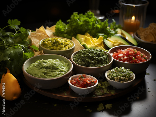 vibrant array of toppings - from creamy guacamole to zesty salsa fresca - that adorn traditional Mexican tacos, showcasing their diversity of flavors