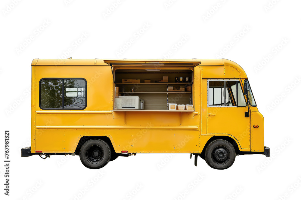 Food truck isolated on transparent background. Vibrant food truck ready to serve
