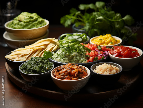 vibrant array of toppings - from creamy guacamole to zesty salsa fresca - that adorn traditional Mexican tacos, showcasing their diversity of flavors