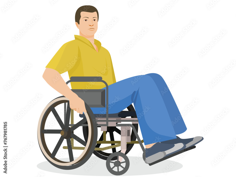 a cheerful young man in a wheelchair, smiling brightly as he looks off into the distance a cheerful young man in a wheelchair, smiling brightly as he looks off into the distance