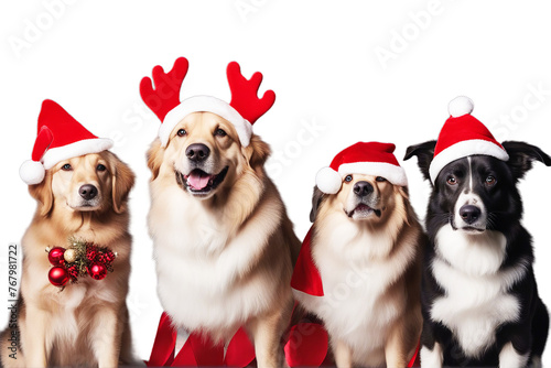ribbon celebrating santa white close pet banner hat dogs adem christmas hide gray background reindeer wearing antlers isolated red three group dog card head canino animal mascot holiday puppy antler © akk png