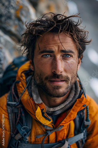 Portrait of a mountaineer at the peak © JosAntonio