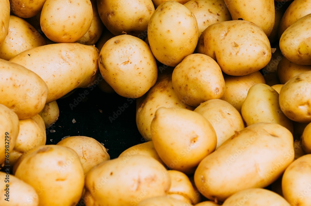 Closeup shot of a pile of fresh yellow potatoes Closeup shot of a pile of fresh yellow potatoes