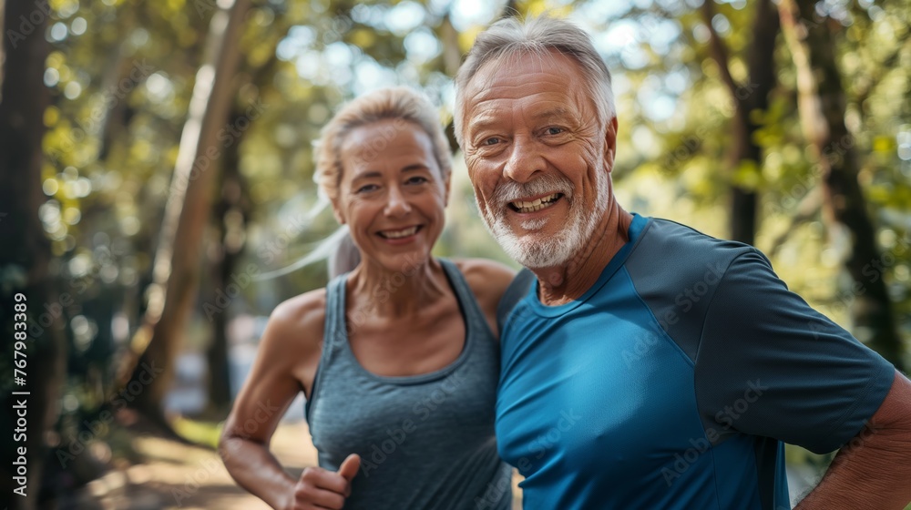 A happy and health adult couple is running in the morning A happy and health adult couple is running in the morning