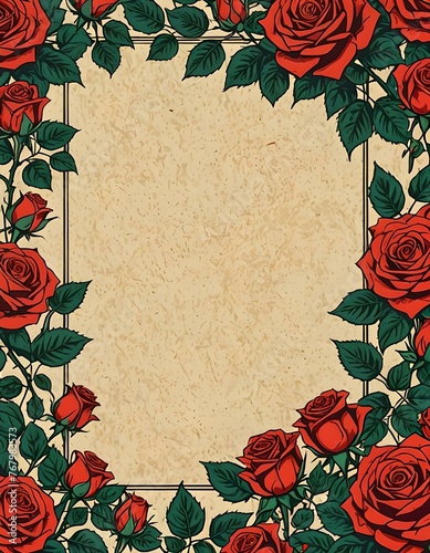 red roses border on worn paper