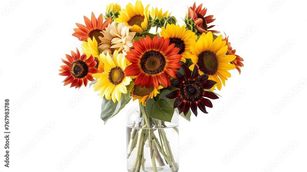 Naklejka premium Colorful Sunflower Bouquet in Glass Vase