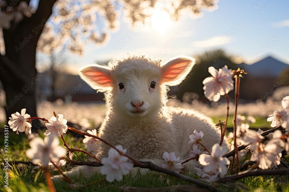 Shealed sheep in the spring, freeing wool., generative IA