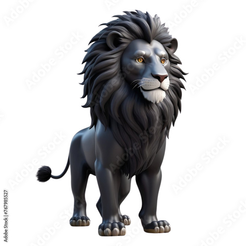 3d rendering of cartoon black lion on Isolated transparent background png. generated with AI