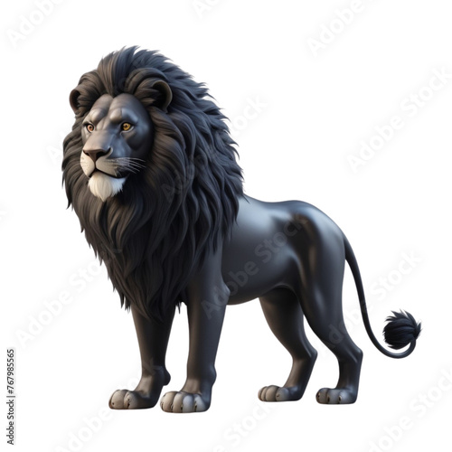 3d rendering of cartoon black lion on Isolated transparent background png. generated with AI