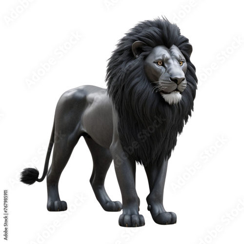 3d rendering of cartoon black lion on Isolated transparent background png. generated with AI