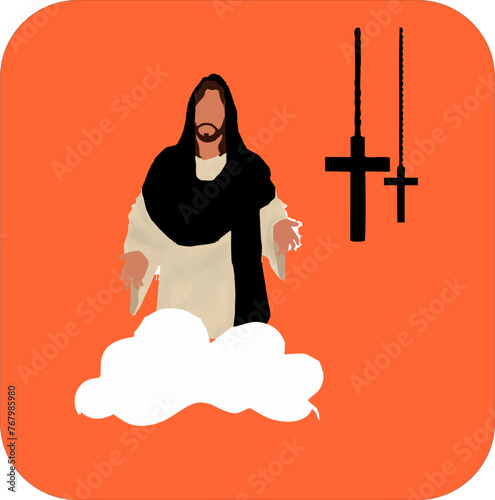 illustration of Jesus' ascension above the clouds