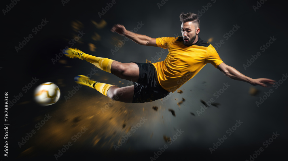 Football Player Kicks Ball in Flight