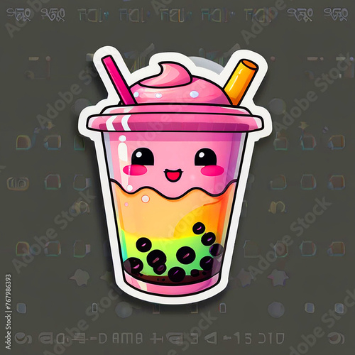 Kawaii, bubble tea, svg sticker, flat graphic kawaii