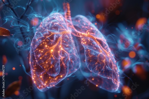 A futuristic 3D representation of targeted therapy for lung tumors, with advanced medical technology targeting tumor cells 
