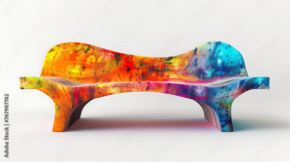 New style  bench isolated background, modern design, comfortable relaxation option. - obrazy, fototapety, plakaty 