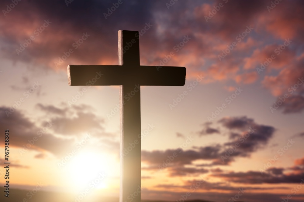 Christian Wooden Cross at blue sky