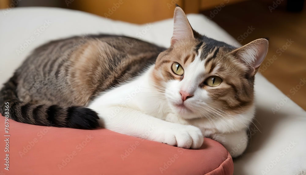 A Contented Cat Purring On A Cushion