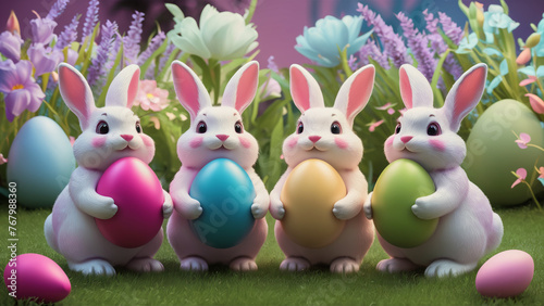 Easter bunnies with Easter eggs