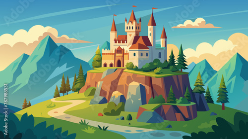 vector majestic medieval castle on a hilltop