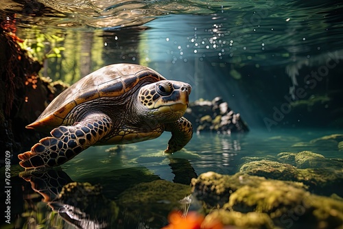 Turtle in Rio surrounded by vegetation., generative IA © JONATAS
