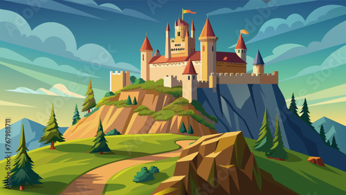 vector majestic medieval castle on a hilltop