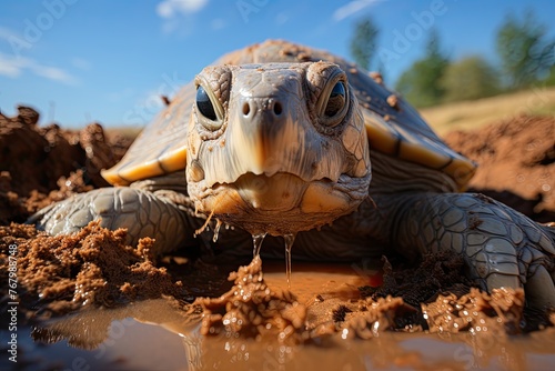 Land turtle excavates shelter in the sand., generative IA photo