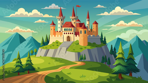 vector majestic medieval castle on a hilltop