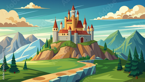 vector majestic medieval castle on a hilltop
