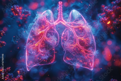 A futuristic 3D visualization of blood vessels in the lungs, showcasing advanced medical technology for respiratory health