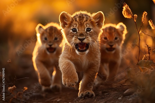 Young Lions playing in the Nature Reserve., generative IA © JONATAS