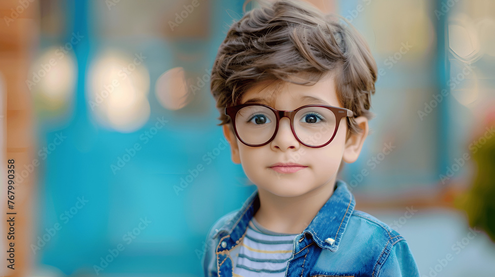 A handsome teen boy with glasses on blue background portrait photography - Smart nerd boy A handsome teen boy with glasses on blue background portrait photography - Smart nerd boy