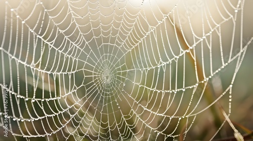 Intricate Spider Web Glistening with Morning Dew Captivating Natural Beauty in Macro Photography