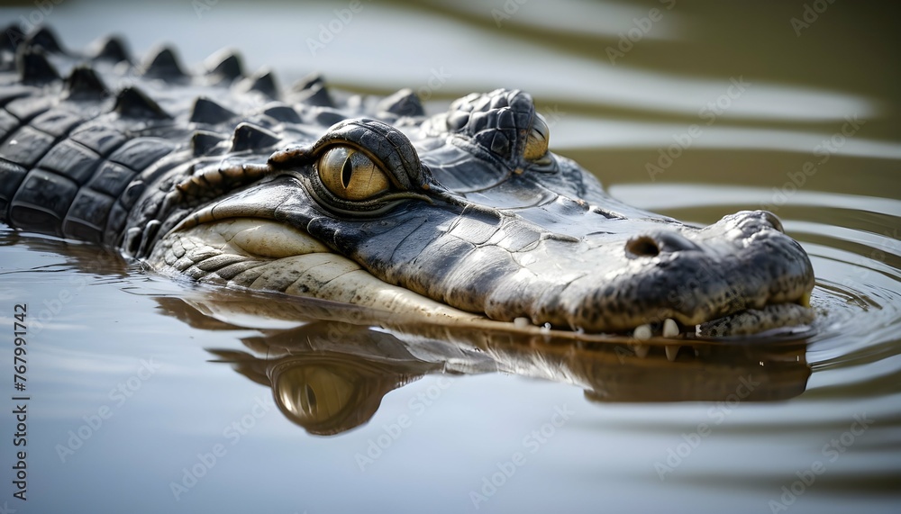 An Alligator With Its Eyes Just Above The Waterlin